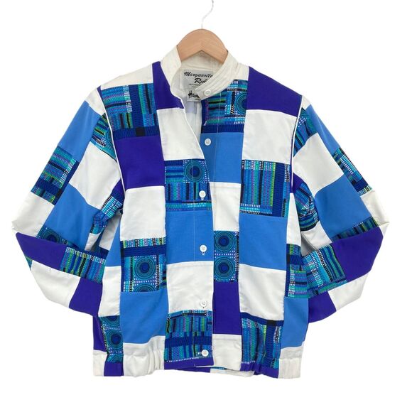 Vintage Marguerite Rubel Jacket Womens Small Blue White Patch Cotton GrandmaCore - Picture 2 of 16